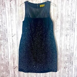 Nicole Miller Black Contrast Faux Leather Crinkle Sheath Party Dress 12